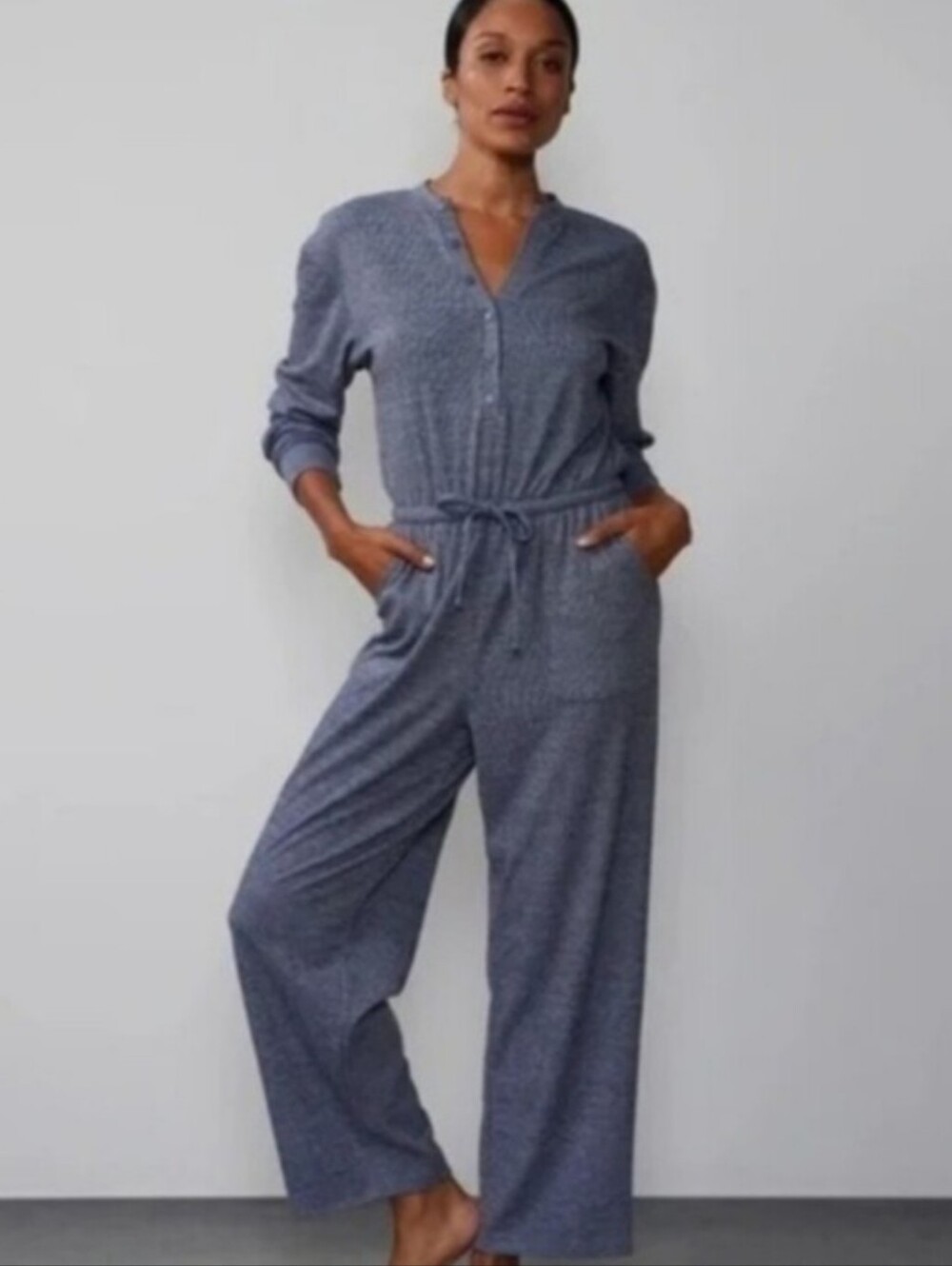 Like New New York & Co Brushed Soft Hacci Jumpsuit Wide Leg Large